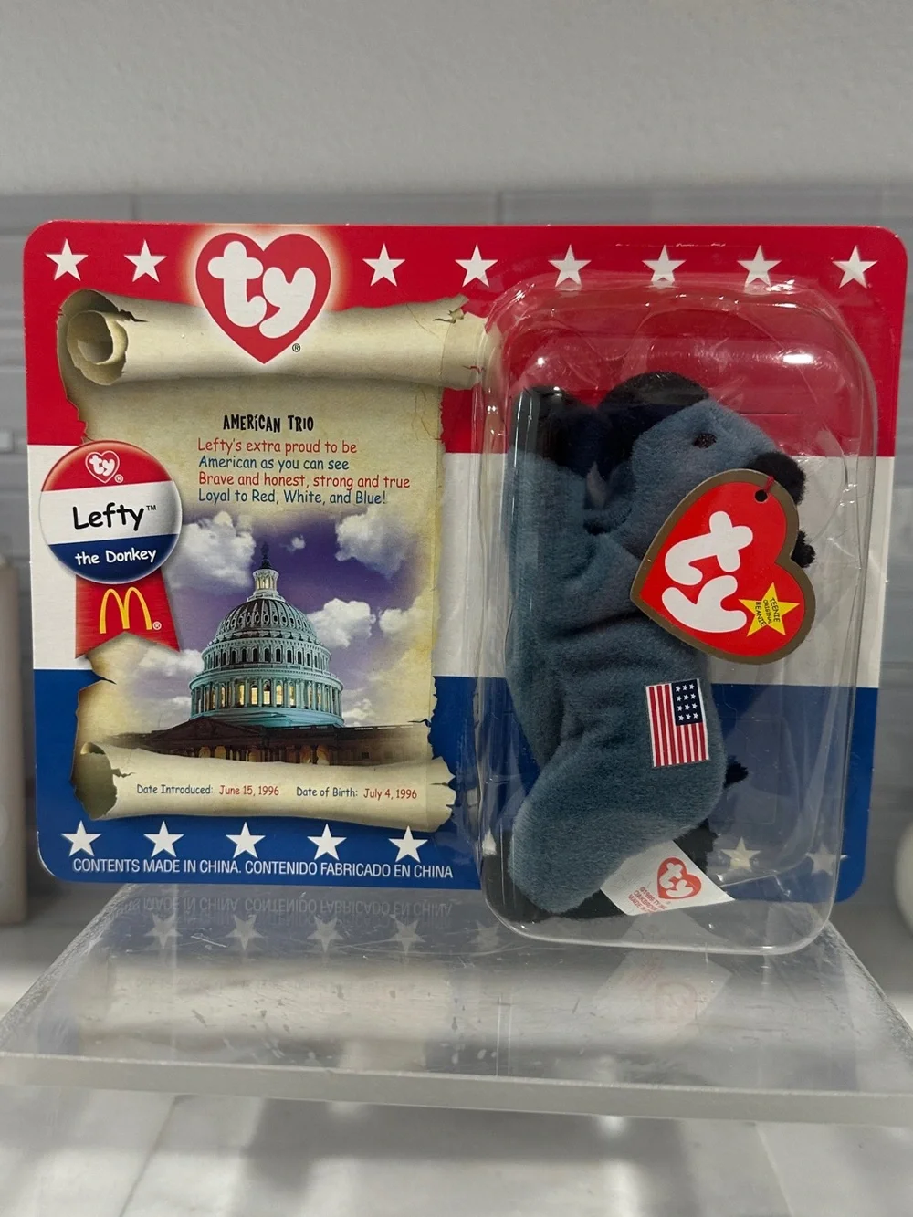 Vintage 2000 McDonald’s TY Lefty the Donkey Teenie Beanie Baby